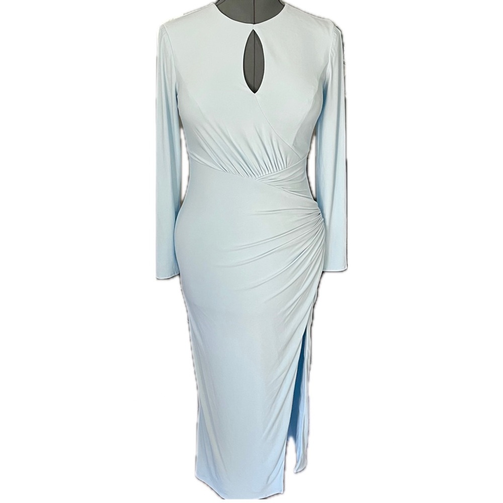 Mac Duggal Ieena powder Blue formal Evening Gown long sleeve jersey dress XS 0-2